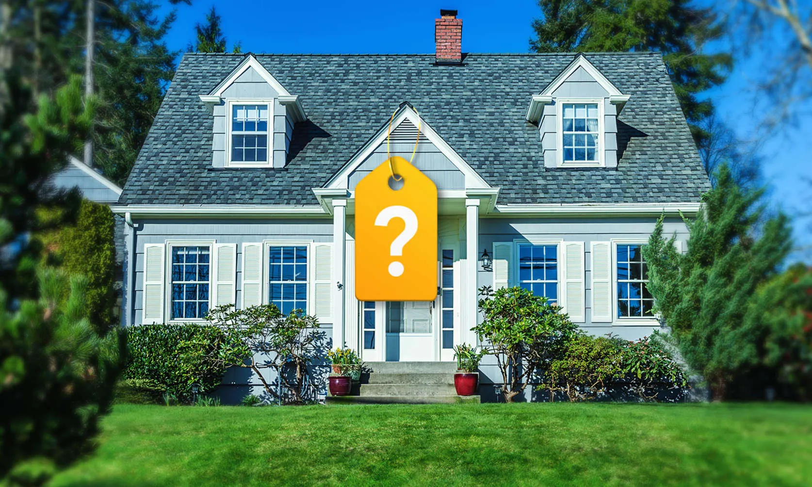 An image of a house with a question mark in front of the door.