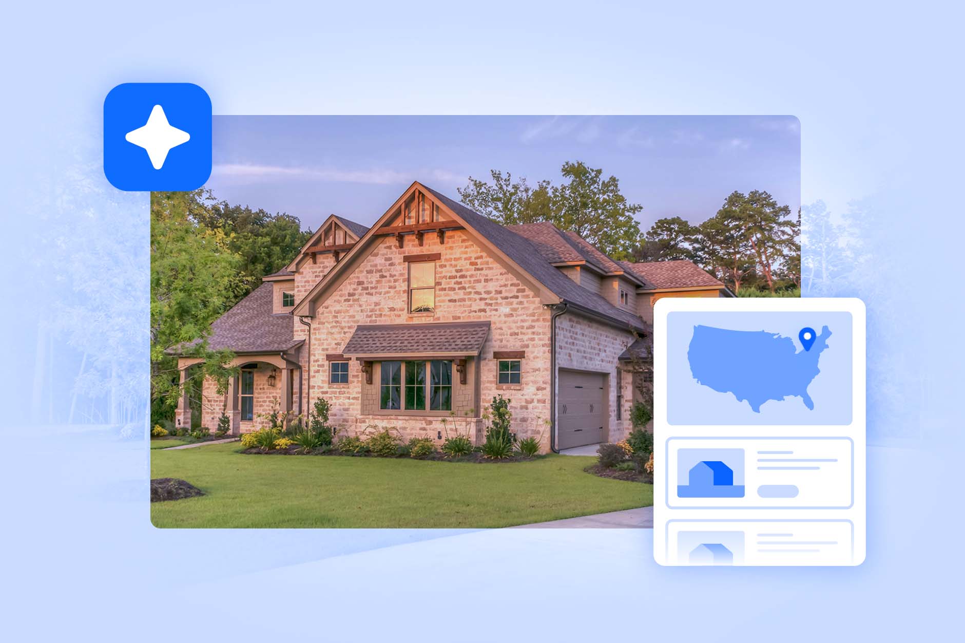 A home with a U.S. map icon