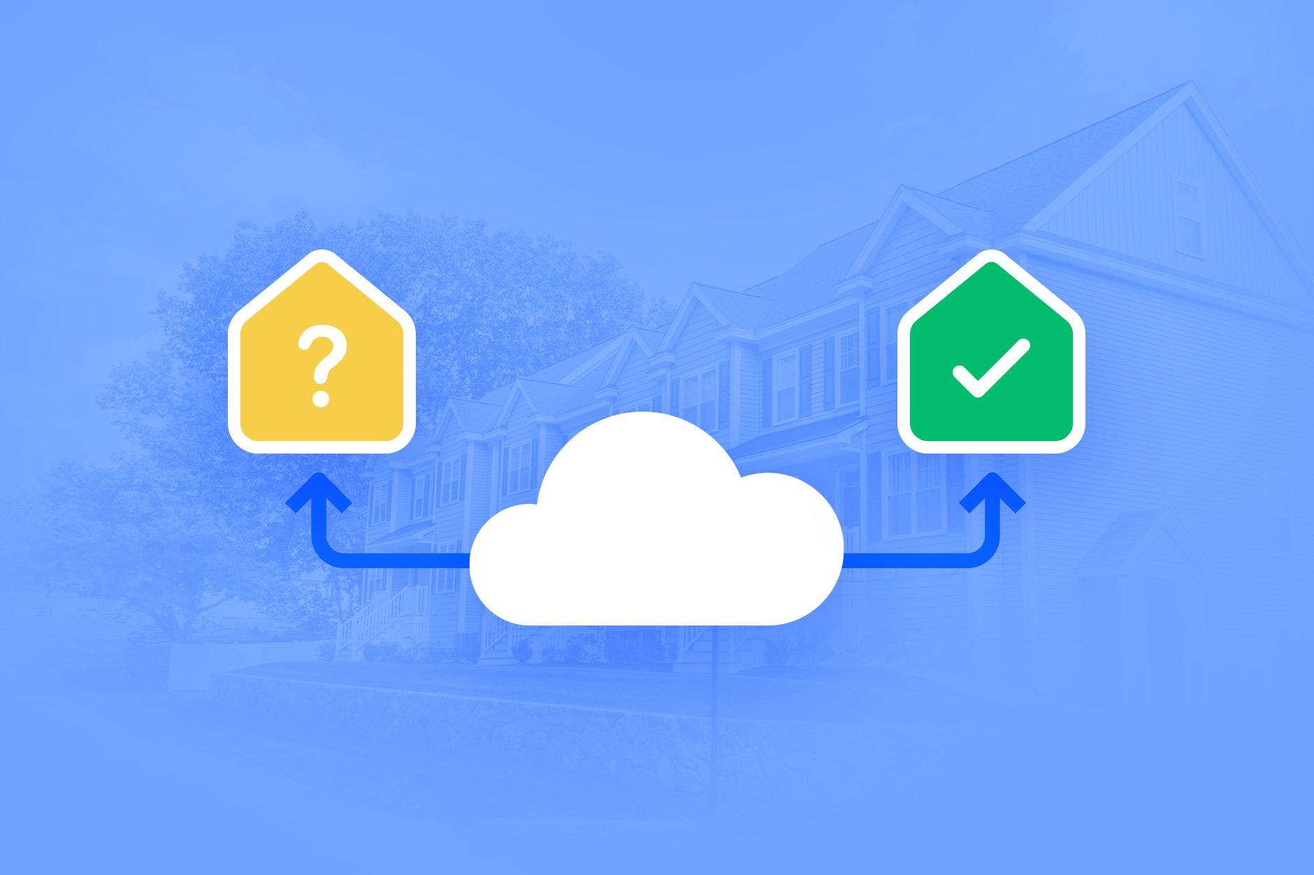 A cloud, question mark, and check mark icon